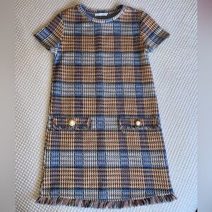 Zara Gold/brown and blue plaid mini dress